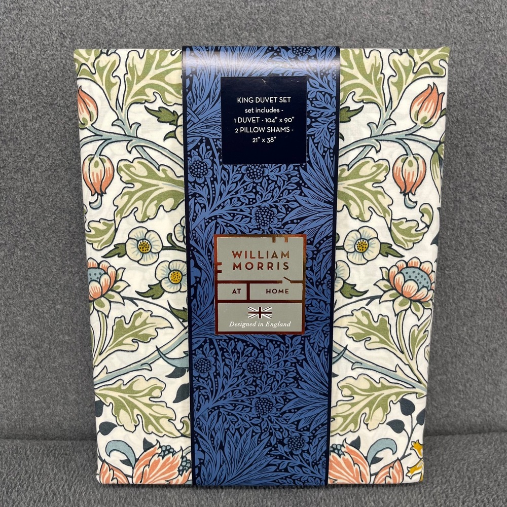 William Morris At Home King Duvet Set Hyacinth Meadow Cotton Floral Green Blue